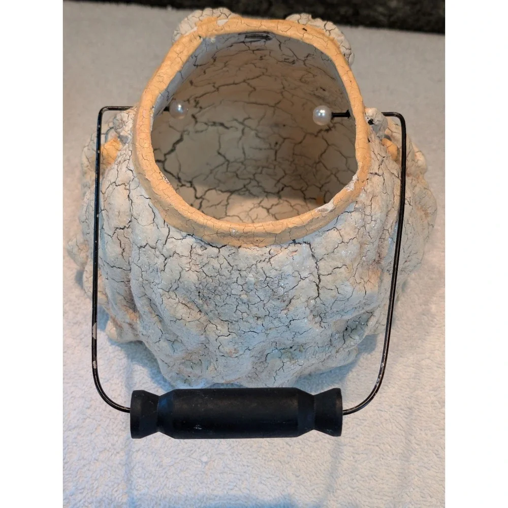 Crackling St. Nick Santa Claus Head Vintage Paper Mache Basket Bucket Handle